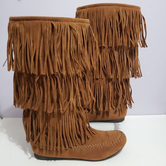 Hot Tomato Sz 10M Elk River Brown Fringe Women's Faux Suede Boots - Picture 2 of 13